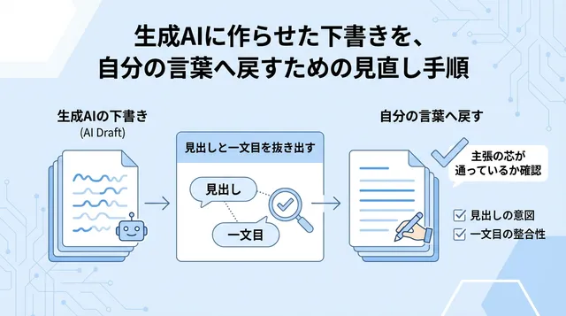 生成AIに作らせた下書きを、自分の言葉へ戻すための見直し手順